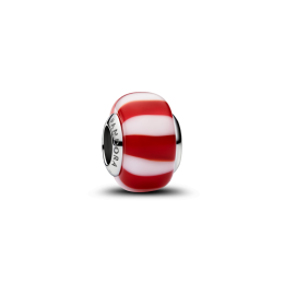 Charm pendentif Pandora Murano rouge et blanc en métal plaqué platine 735071C01