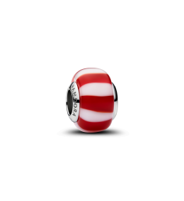 Charm pendentif Pandora Murano rouge et blanc en métal plaqué platine 735071C01