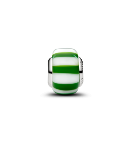 Charm Murano Rayé Vert et Blanc. Plaqué Platine 735071C02