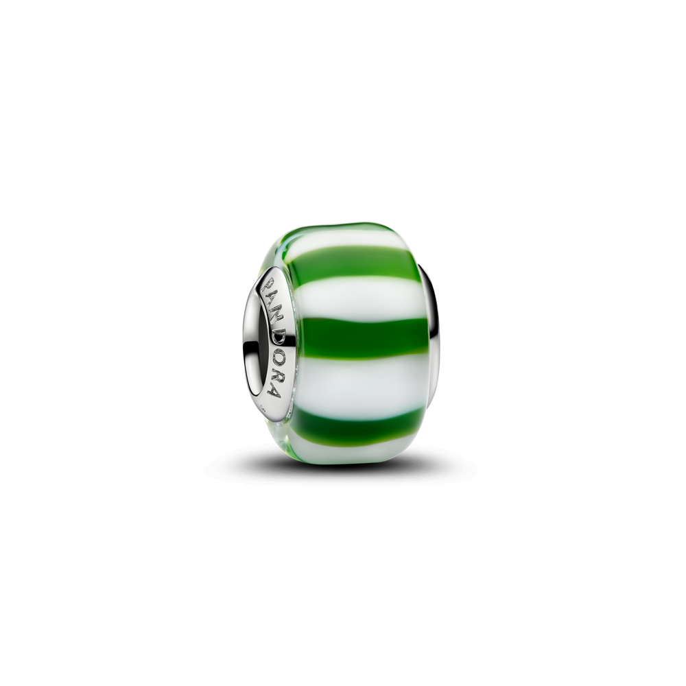 Charm pendentif Pandora Murano vert et blanc en métal plaqué platine 735071C02