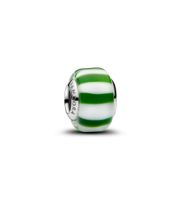 Charm pendentif Pandora Murano vert et blanc en métal plaqué platine 735071C02
