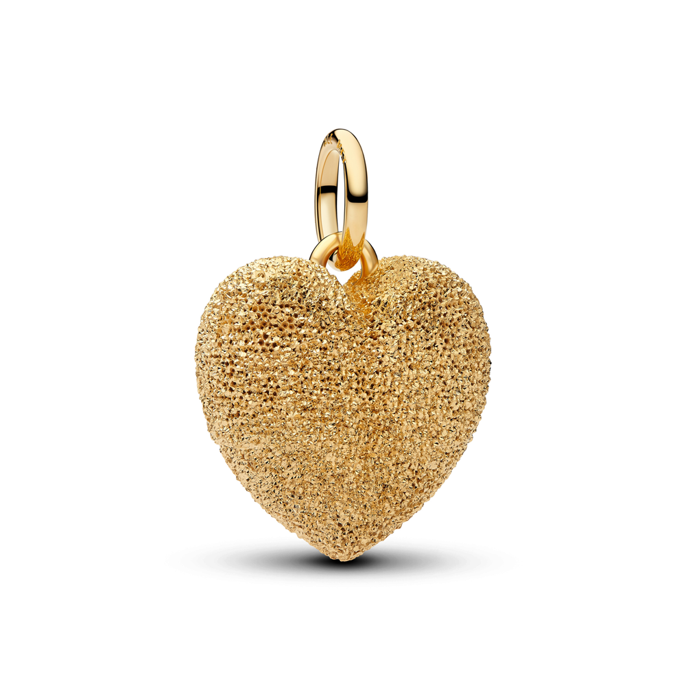 Charm pendentif Pandora coeur bombé texturé en métal doré or jaune 585/1000 765073C00