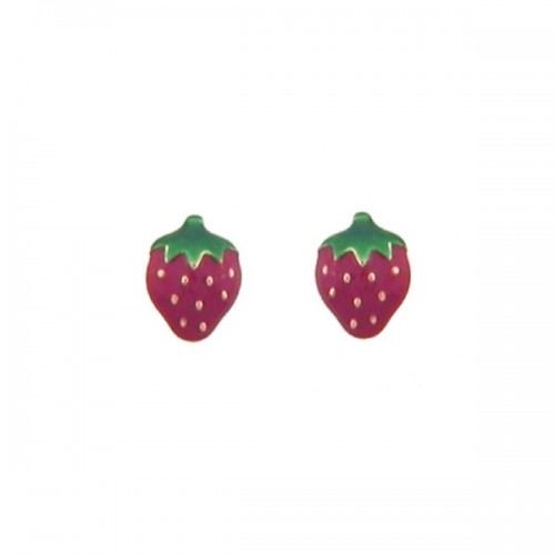 Boucles d'oreilles fraises, or 375/1000 et laque by Stauffer