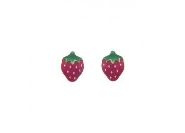 Boucles d'oreilles fraises, or 375/1000 et laque by Stauffer