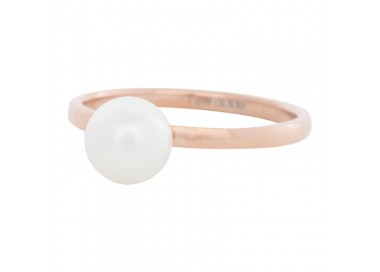 Bague 1 perle blanche IXXXI 2 mm - Or Rose