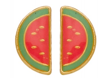 Boucles d'oreilles pastèque or jaune 375/1000 et laque by Stauffer