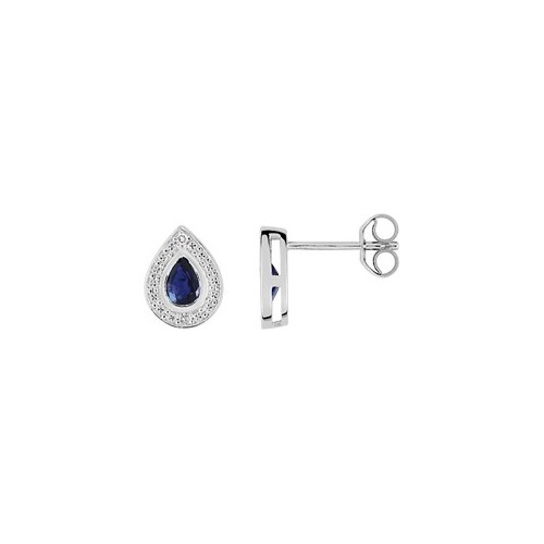 Boucles d'oreilles or gris 750/1000, saphirs bleus et diamants by Stauffer