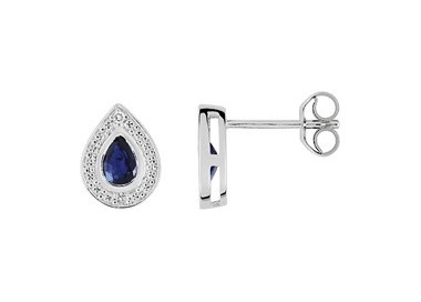Boucles d'oreilles or gris 750/1000, saphirs bleus et diamants by Stauffer