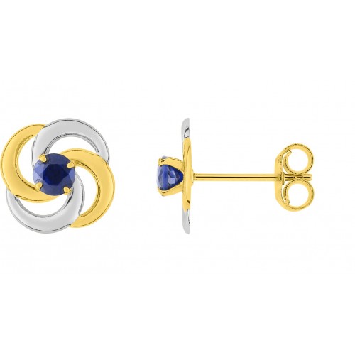 Boucles d'oreilles or bicolore 375/1000 et saphirs bleus by Stauffer