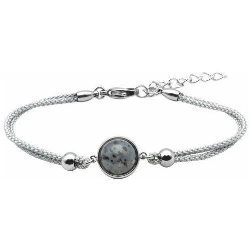 Bracelet en acier et coton gris - cabochon jaspe sesame - 11mm YOLA - IG 371
