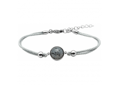 Bracelet en acier et coton gris - cabochon jaspe sesame - 11mm YOLA - IG 371