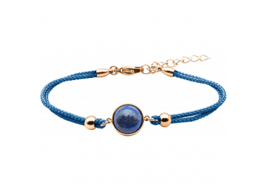 Bracelet en acier rosé et coton bleu foncé - cabochon lapis - 11mm YOLA - IG 373