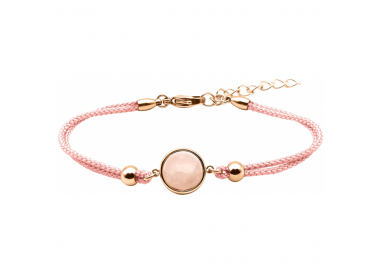 Bracelet en acier rosé et coton rose - cabochon quartz rose 11mm YOLA - IG 380