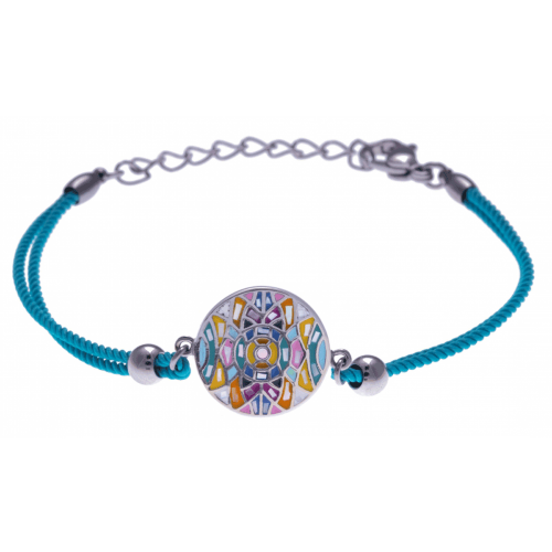 Bracelet acier - nacre - émail - coton bleu ODENA - IM 353