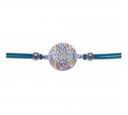 Bracelet acier - nacre - émail - coton bleu ODENA - IM 353