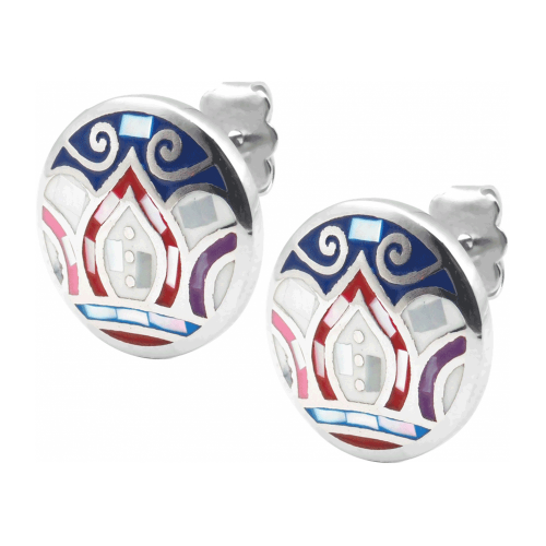 Boucles d'oreilles acier - feuilles bleues - rose - nacre - émail - ODENA - IM 564