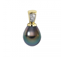 Pendentif or jaune 750/1000, perle de Tahiti et diamants by Stauffer