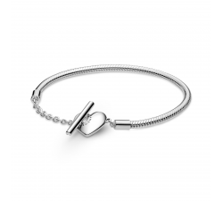 Bracelet chaîne serpent avec barre en T cœur Pandora Moments en argent 925/1000 599285C00