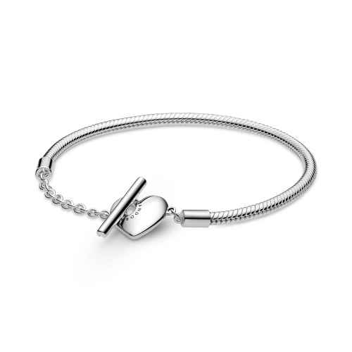 Bracelet chaîne serpent avec barre en T cœur Pandora Moments en argent 925/1000 599285C00