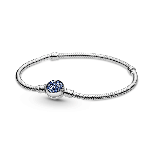 Bracelet chaîne serpent bleu scintillant avec fermoir disque Pandora Moments en argent 925/1000 599288C01