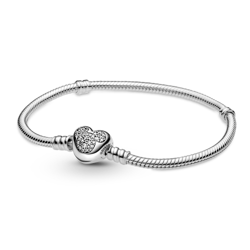 Bracelet Disney Mickey Mouse avec fermoir cœur et chaîne serpent Pandora Moments en argent 925/1000 599299C01
