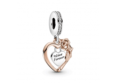 Charm Pendentif Coeur et Fleur Rose en argent 925/1000 et Pandora rose 789290C01