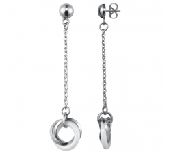 Boucles d'oreilles pendantes acier et céramique blanche, CERANITY STEEL 904-013.B