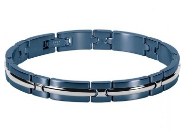 Bracelet Acier TRINIDAD 8mm Bicolore PVD Bleu 21cm, Rochet B042286