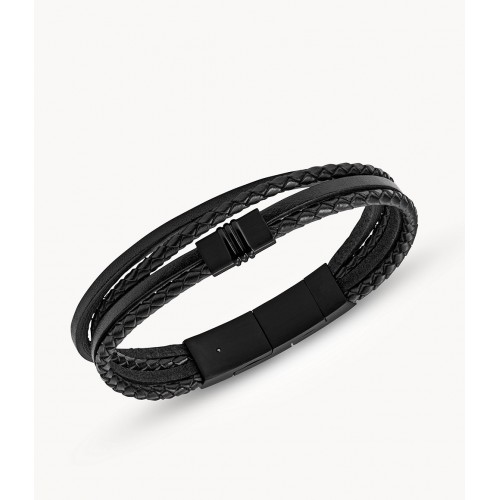 Bracelet homme multi-rangs en cuir noir FOSSIL JF03098001