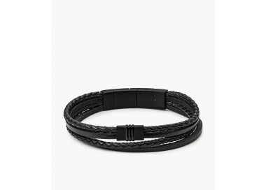 Bracelet homme multi-rangs en cuir noir FOSSIL JF03098001