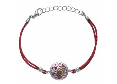 Bracelet acier - nacre - émail - coton rouge - ODENA - IC 335