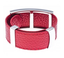 Bracelet acier - émail - nacre - papillon - cuir rouge - ODENA - IC 384