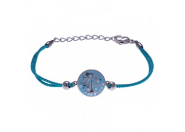 Bracelet acier - arbre de vie - nacre - émail - coton bleu - ODENA - IM 349
