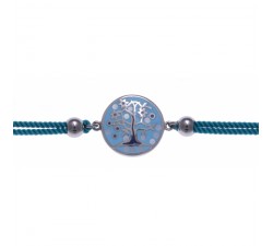 Bracelet acier - arbre de vie - nacre - émail - coton bleu - ODENA - IM 349