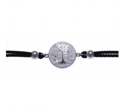 Bracelet acier - arbre de vie - nacre - émail - coton noir - ODENA - IM 351