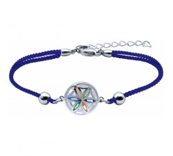 Bracelet acier - nacre - émail - fleur de vie - coton bleu - ODENA - IM 379