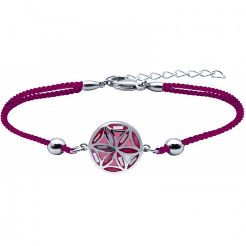 Bracelet acier - nacre - émail - fleur de vie - coton rose - ODENA - IM 380
