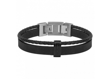 Bracelet acier, cuir nubuck noir PHEBUS FOR HIM 35-0978