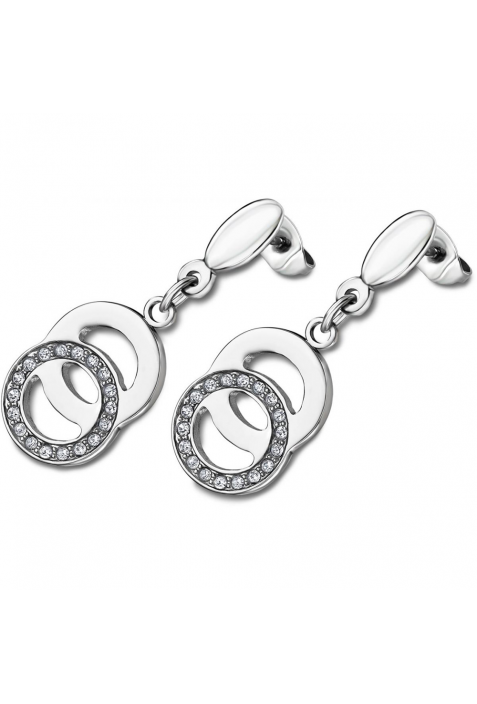 Boucles d'oreilles acier double anneaux et cristaux Lotus Style