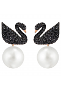 Boucles d’oreilles transformables Swarovski Iconic Swan Cygne, Noir, Placage de ton or rosé, Swarovski 5193949