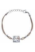 Bracelet acier, nacre et émail, coton marron, ODENA - IC 352