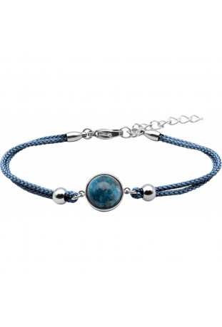 Bracelet acier et coton bleu, cabochon chrysocolle de 11 mm, ODENA - IG 381