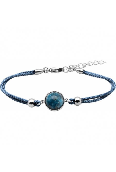 Bracelet acier et coton bleu, cabochon chrysocolle de 11 mm, ODENA - IG 381