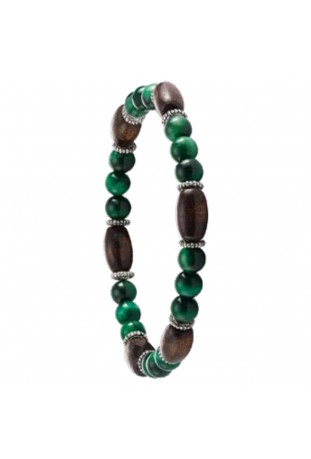Bracelet élastique en bois de coco, chêne et oeil de tigre vert, GREENTIME ZWM030