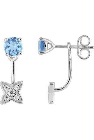 Boucles d'oreilles pendantes, or gris 375/1000, topazes bleues et oxydes de zirconium, by Stauffer