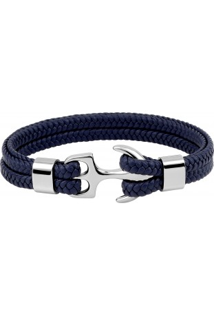 Bracelet homme acier 316L, matière synthétique bleue, motif ancre de marine, by Stauffer