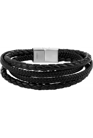 Bracelet homme acier 316L, matière synthétique noire, by Stauffer