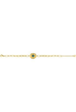 Bracelet femme acier doré jaune, chaîne forçat, turquoise bleue, by Stauffer
