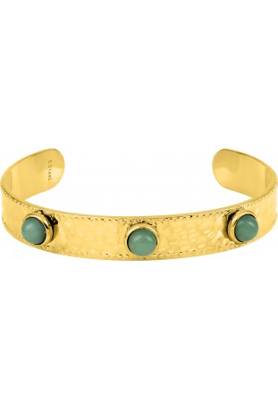 Bracelet rigide femme, acier doré jaune, jade verte, by Stauffer