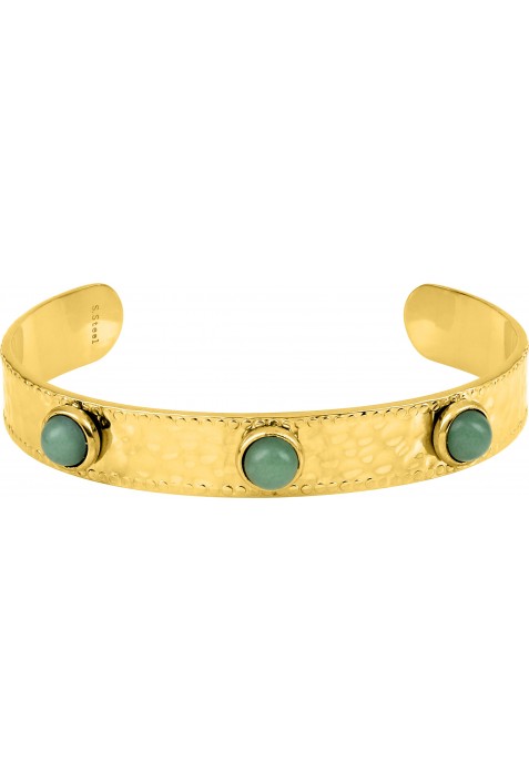 Bracelet rigide femme, acier doré jaune, jade verte, by Stauffer